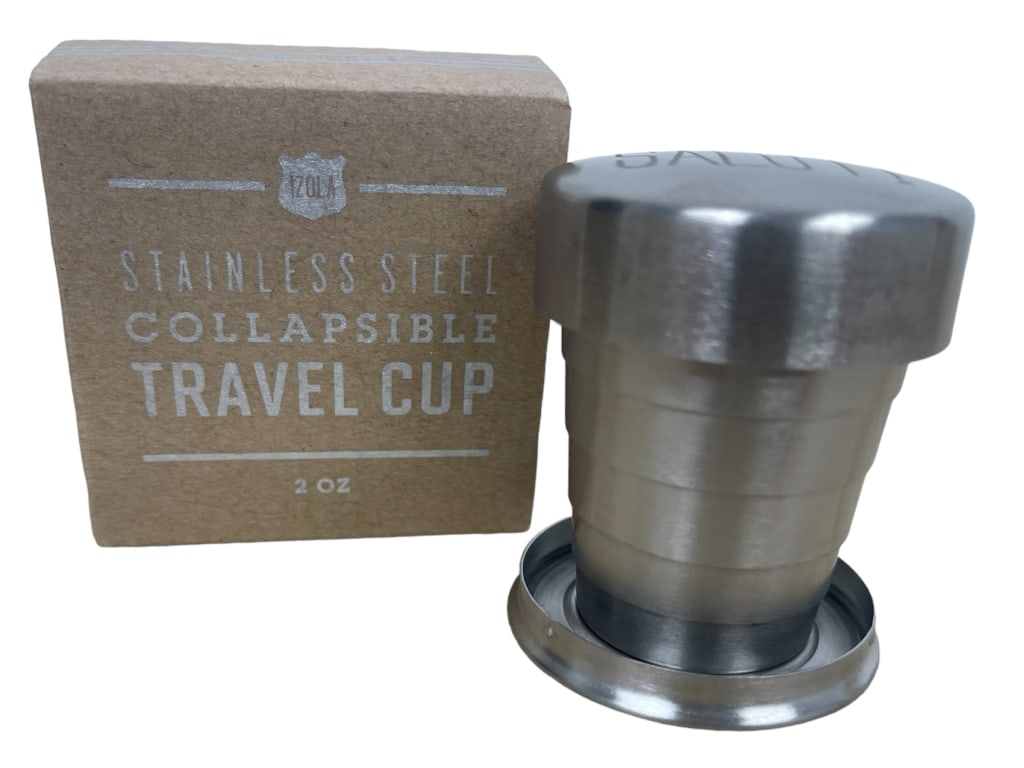 IZOLA STANLESS STEEL COLLAPSABLE CUP 2 OZ NIB: -IZOLA STANLESS STEEL COLLAPSABLE CUP 2 OZ NIB