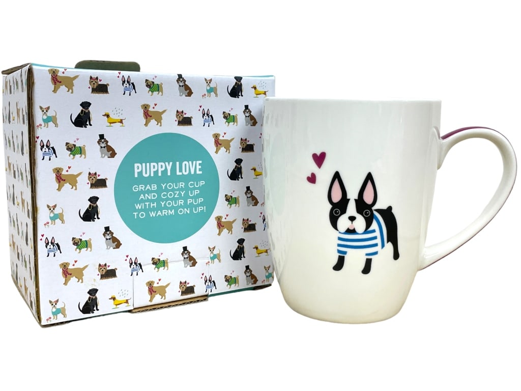PUPPY LOVE DOG MUG 4": -PUPPY LOVE DOG MUG -SIZE: 4"-NEW IN BOX-GREAT HOLIDAY GIFT-JR BTQ BRN SLF 11/21