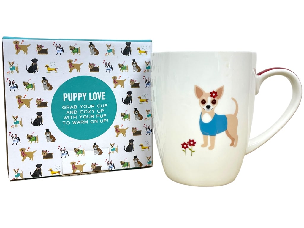PUPPY LOVE DOG MUG 4": -PUPPY LOVE DOG MUG -SIZE: 4"-NEW IN BOX-GREAT HOLIDAY GIFT-JR BTQ BRN SLF 11/21