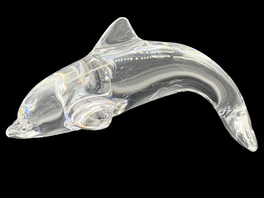 DAUM FRANCE CRYSTAL ART GLASS DOLPHIN FIGURINE 4" (1 of 5)