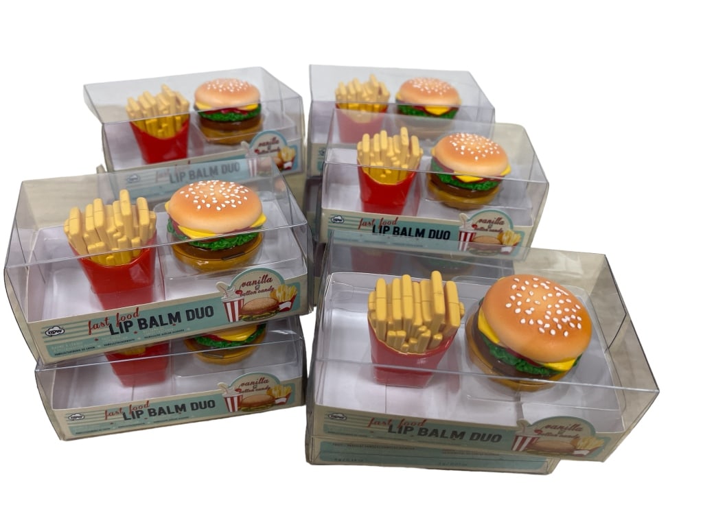 LOT OF 10 FAST FOOD LIP BALM NEW IN BOX: LOT OF 10 FAST FOOD LIP BALM NEW IN BOX -VANILLA AND COTTON CANDY FLAVOR