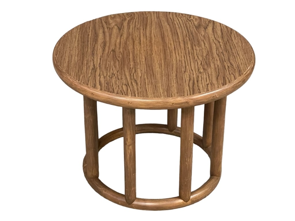 MID MOD BAMBOO RATTAN ROUND SIDE TABLE 19" (1 of 4)