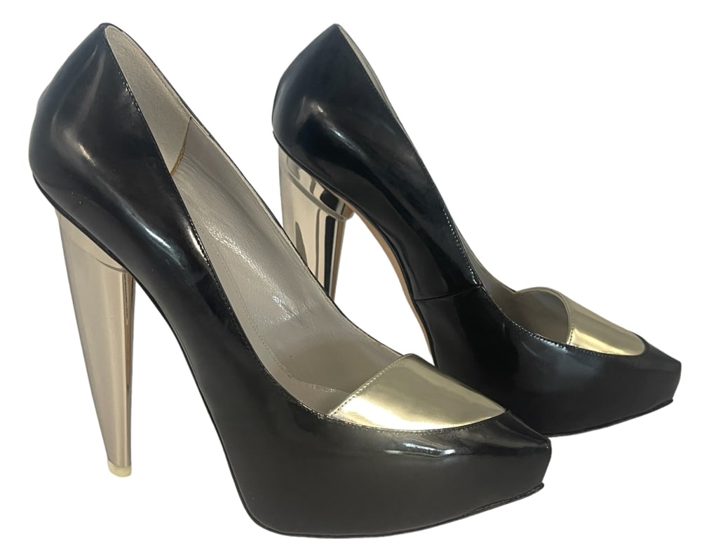 NEW GIO DIEV NIKK0 BLACK/GOLD STILETTO PUMPS $805 (1 of 5)