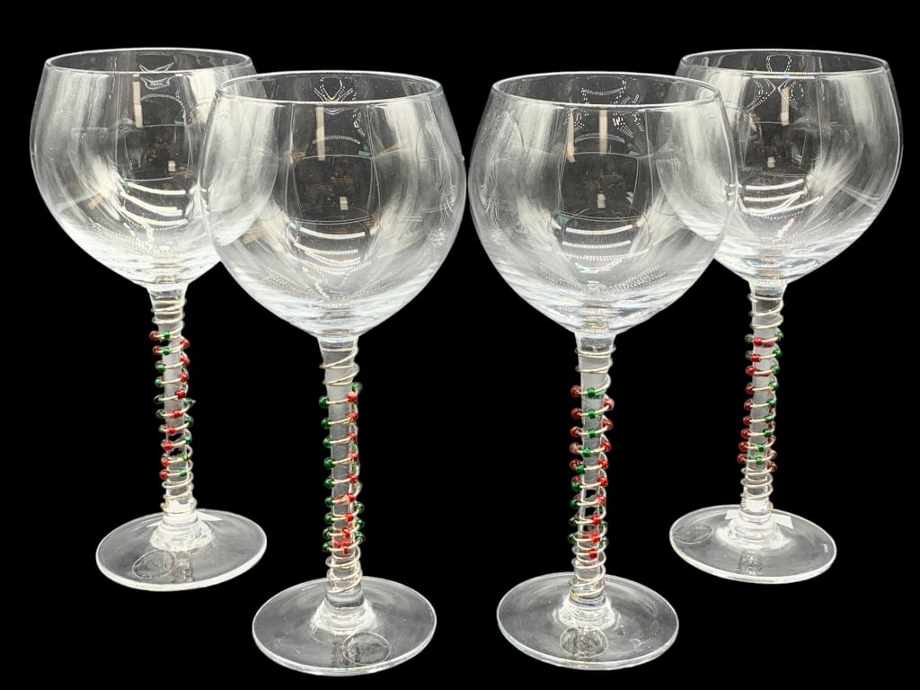 LENOX CLASSIC BALLOON WINE GLASSES (4): LENOX CLASSIC BALLOON WINE GLASSES (4) -BEADED GEM MOTIFSET OF 4 GLASSESGOOD PREOWNED CONDITION