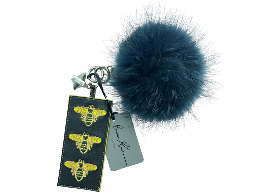 NEW EMM KOU BLUE "LOVE AND LOCK" PURSE CHARM $125: - NEW EMM KOU BLUE "LOVE AND LOCK" PURSE CHARM $125 - PURSE CHARM/KEY CHAIN | COMES WITH TAG- FAUX FUR/ LEATHER - GF 11/7/233