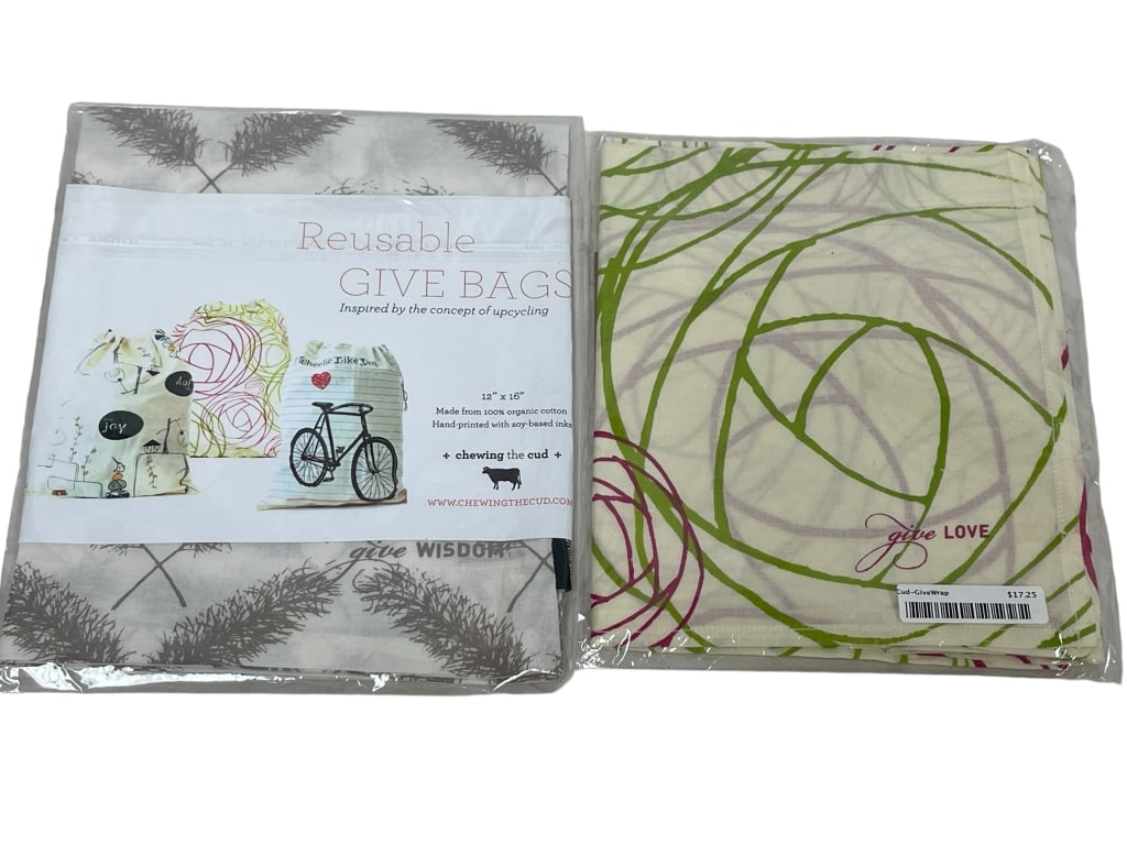SET OF 2 ECO FRIENDLY REUSABLE CLOTH GIFT BAGS: SET OF 2 ECO FRIENDLY REUSABLE CLOTH GIFT BAGS -NEW IN BAGS $17.50 EACH