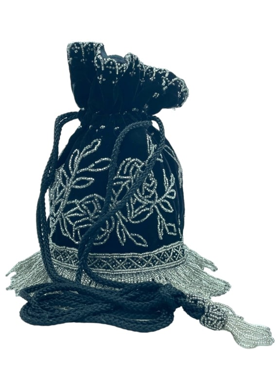 BLACK & SILVER EMBROIDERED POLTI HANDBAG 8": -BLACK EMBROIDERED POLTI HANDBAG -VERY GOOD CONDITION -JR SR 10/11