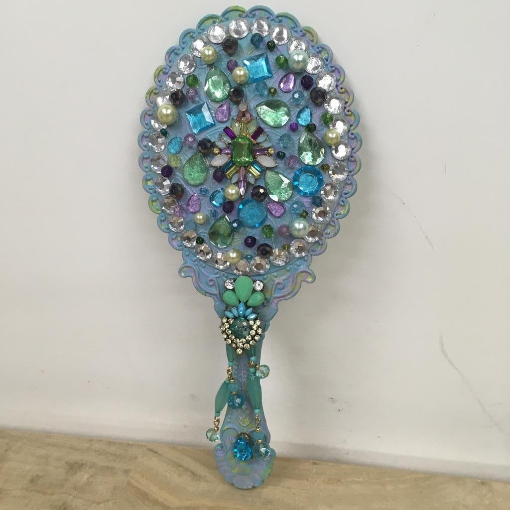 NEW !BLUE JEWELED HAND HELD MIRROR (1 of 2)