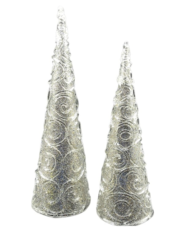 PAIR OF SILVER DECORATIVE TABLETOP CHRISTMAS TREES (1 of 2)