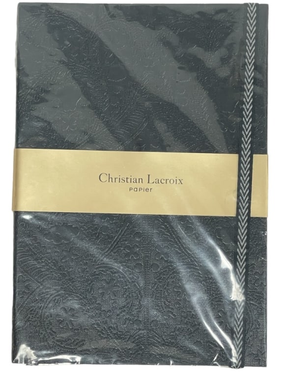 NEW! CHRISTIAN LACROIX LAYFLAT NOTEBOOK 8": NEW! CHRISTIAN LACROIX LAYFLAT JOURNAL NOTEBOOK-152 RULED PAGES-8"-BLACK-LAYFLAT JOURNAL NOTEBOOK WITH RIBBON MARKER AND ELASTIC ENCLOSURE-NEW WITH TAGS-DP112123