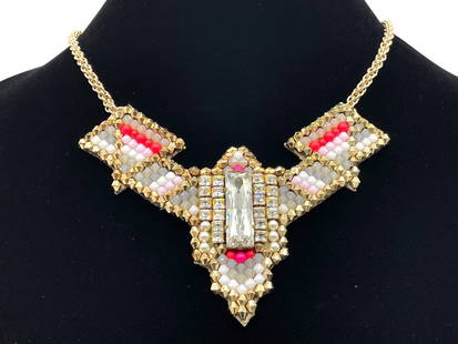 NEW!! A LONDON STATEMENT NECKLACE 10" $485: -NEW!! A LONDON STATEMENT NECKLACE 10" $485 -Stunning statement necklace with Swarovski crystals, Japanese glass beads, precious stones and a gold plated chain. This beautiful design is hand embroider
