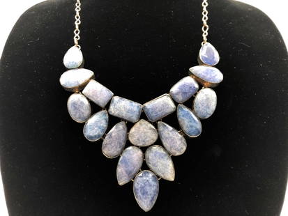 NEW! RAINBOW MOONSTONE STATEMENT NECKLACE: - NEW! RAINBOW MOONSTONE STATEMENT NECKLACE - SET IN STERLING SILVER- LOBSTER CLAW CLASP- GF 11/28/23