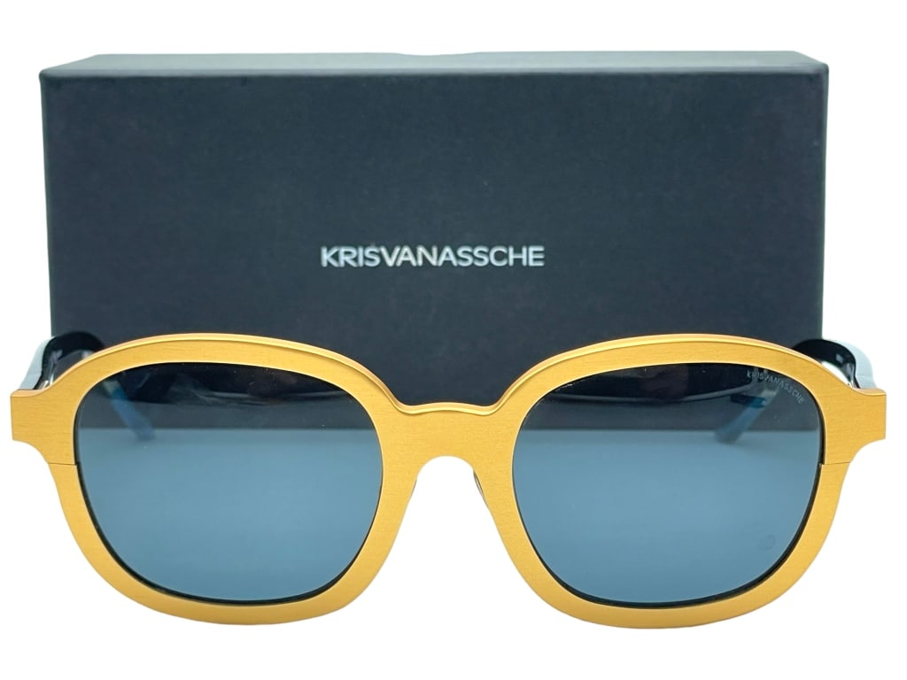 NWT KRIS VAN ASSCHE "KVA53C5" SUNGLASSES $525: - NWT KRIS VAN ASSCHE "KVA53C5" SUNGLASSES $525 - MADE IN JAPAN | HIGH FASHION- COLLABORATION WITH LINDA FARROW- GOLD ALUMINUM FRAME | BLACK/GREY LENS- GF 11/8/23