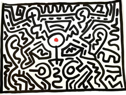 ATTR. TO KEITH HARING INK DRAWING ON PAPER 36": ATTR. TO KEITH HARING INK DRAWING ON PAPER-36" X 24" APPROX-VERY GOOD PRE OWNED CONDITION-DP102723