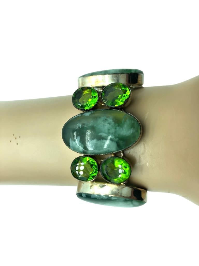NEW! SERPENTINE JADE STERLING SILVER BRACELET (1 of 4)