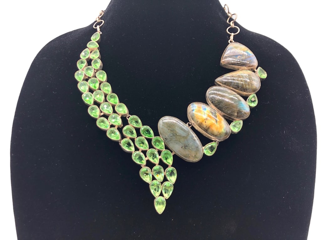 NEW! LABRADORITE AND CRYSTAL STATEMENT NECKLACE (1 of 3)