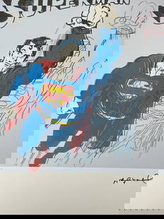 ANDY WARHOL SUPERMAN LITHOGRAPH PRINT 23": ANDY WARHOL / LEO CASTELLI SUPERMAN LITHOGRAPH PRINT-23" X 15" APPROX-SIGNED IN PLATE, PENCIL NUMBERED-VERY GOOD PRE OWNED CONDITION-DP112923