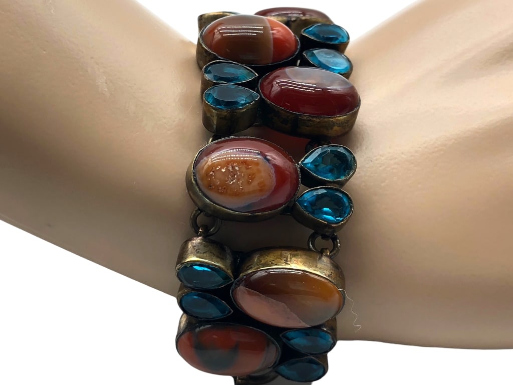 VTG CARNELIAN AGATE AND CRYSTAL BRACELET (1 of 4)