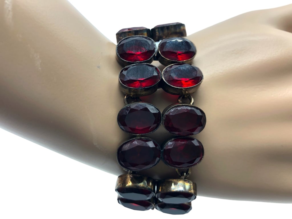 VTG RED QUARTZ STERLING SILVER BRACELET (1 of 5)