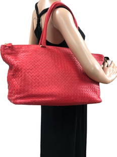 NEW LALO RED WOVEN ITALIAN LEATHER DUFFLE BAG: - NEW LALO RED WOVEN ITALIAN LEATHER DUFFLE BAG - MADE IN ITALY | STYLE 3604- BOTTEGA VENETA STYLE- GF 11/27/23