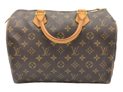 LOUIS VUITTON MONOGRAMMED SPEEDY HANDBAG: LOUIS VUITTON SPEEDY 30 BROWN COATED CANVAS AH-1- AAU08349" X 12"