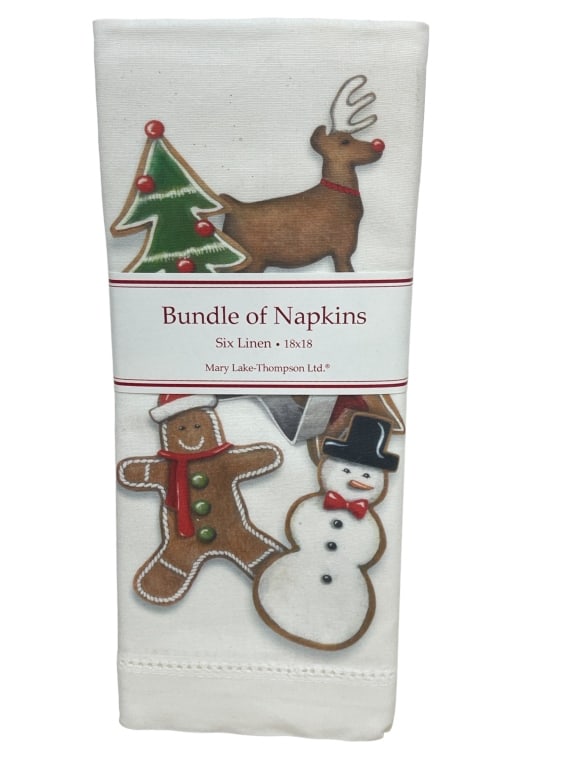 MARY LAKE- THOMPSON SET OF 6 HOLIDAY LINEN NAPKINS: MARY LAKE- THOMPSON SET OF 6 HOLIDAY LINEN NAPKINS