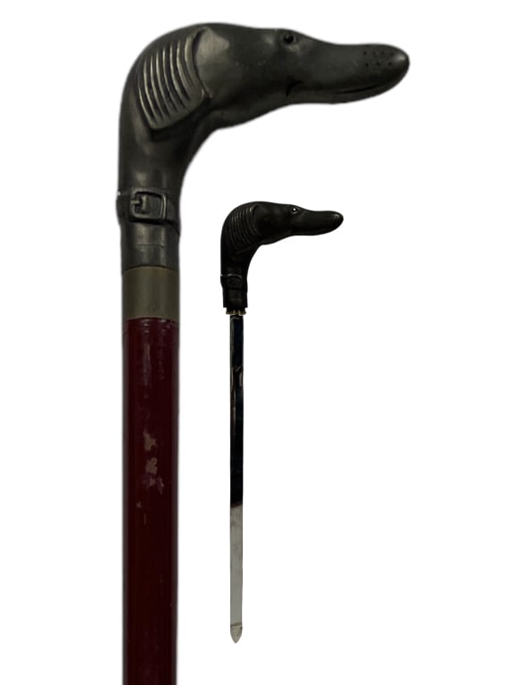 VINTAGE BRONZE DOG HEAD CANE SWORD 33" (1 of 9)