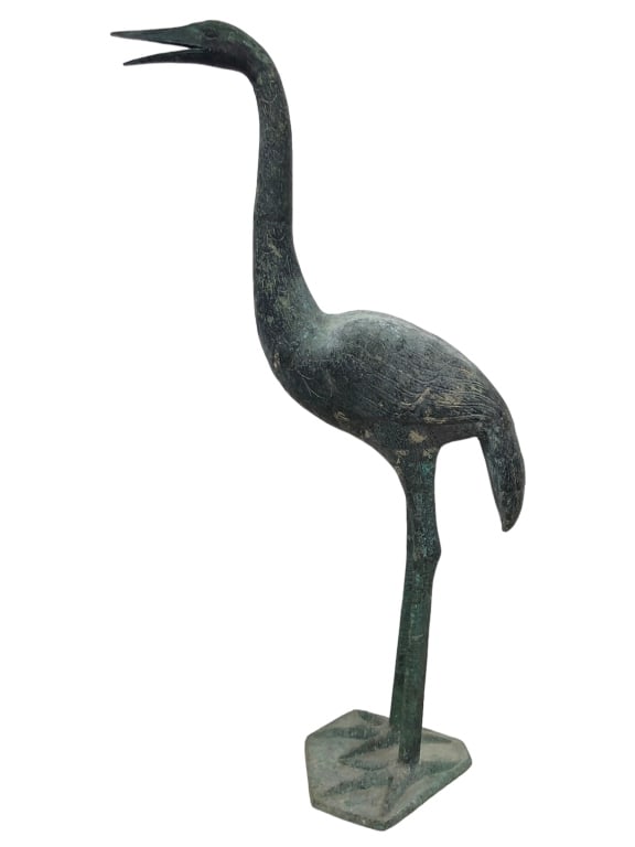 VTG MIDCENTURY BRONZE CRANE STATUE (1 of 6)