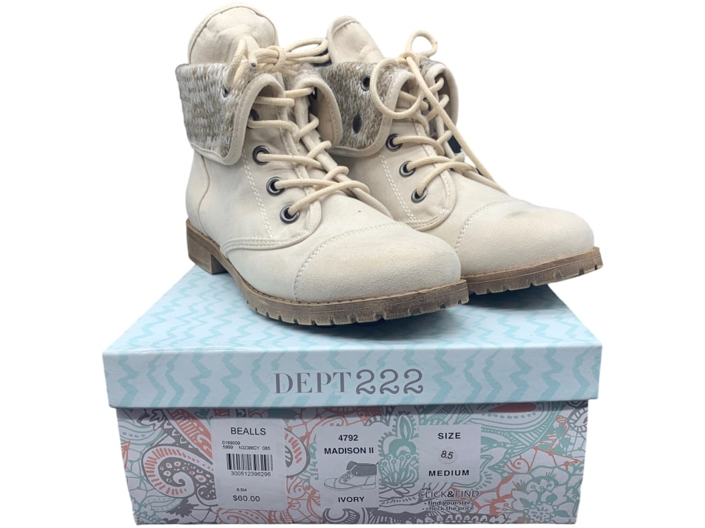 DEPT 222 MADISON II IVORY LACE UP BOOTS SIZE 8.5: DEPT 222 MADISON II IVORY LACE UP BOOTS SIZE 8.5 -RARELY IF EVER WORN