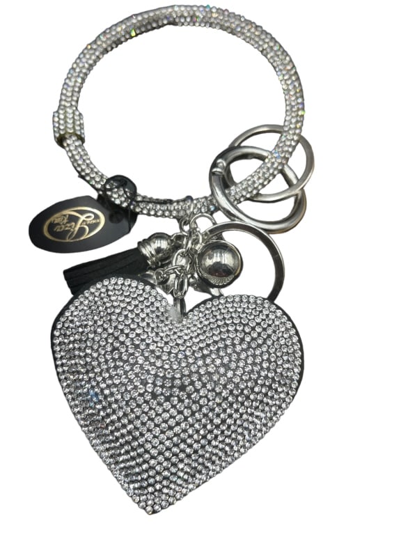 NEW SILVER RHINESTONE HEART BRACELET/ KEY CHAIN (1 of 1)