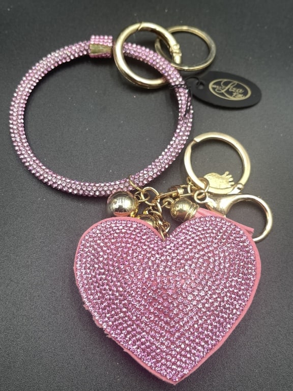 NEW PINK RHINESTONE HEART BRACELET/ KEY CHAIN (1 of 2)