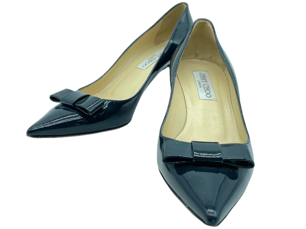 JIMMY CHOO PATENT LEATHER NAVY PUMPS SZ: 7 (1 of 5)