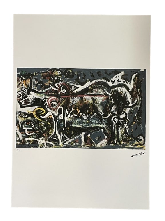 JACKSON POLLOCK LITHOGRAPH PRINT 27.5": JACKSON POLLOCK LITHOGRAPH PRINT -SIGNED IN PLATE-PENCIL NUMBERED -27.5" X 19.5" APPROX-VERY GOOD UNFRAMED CONDITION-DP12723 Bidders may pick up their items from the auction-house or have their items