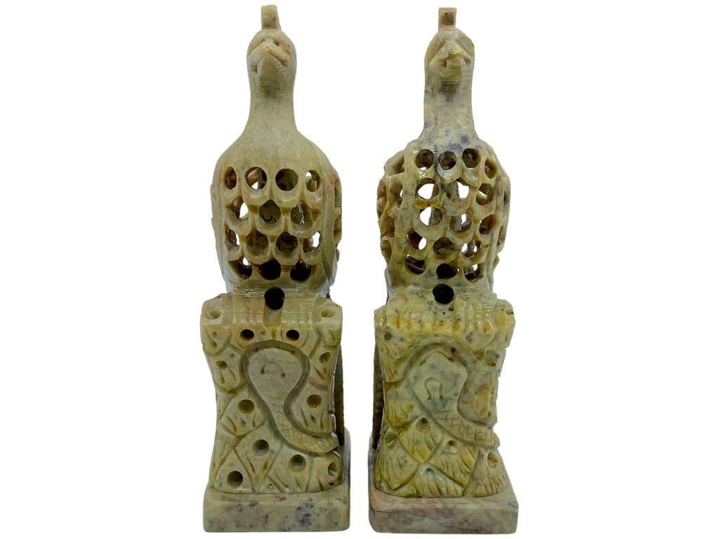 STONE CARVED PEACOCK SCULPTURES (2) 8" (1 of 5)