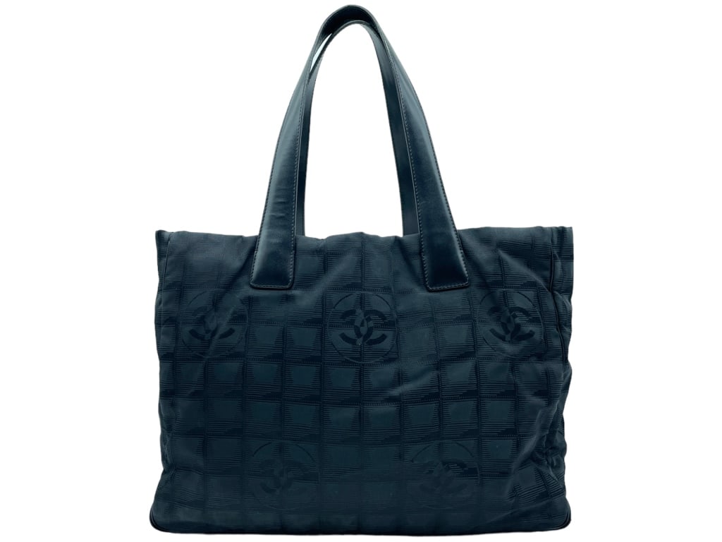 CHANEL TRAVEL LINE BLACK CANVAS TOTE SHOULDER BAG (1 of 5)