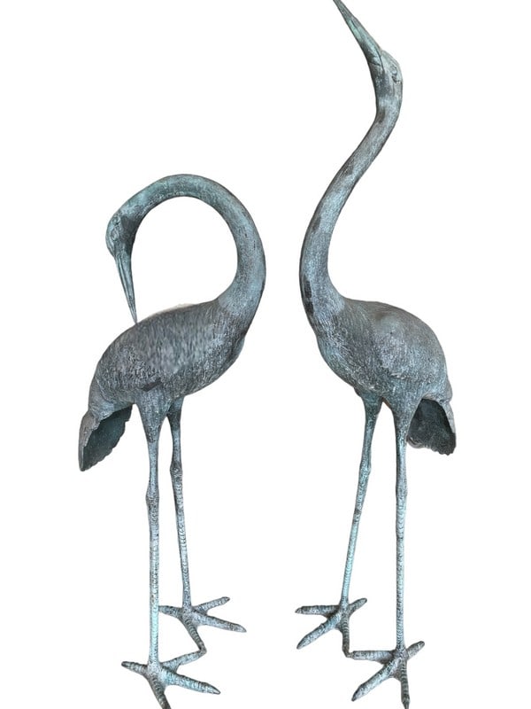 PAIR OF BRONZE CRANES GARDEN STATUES 62" (1 of 7)