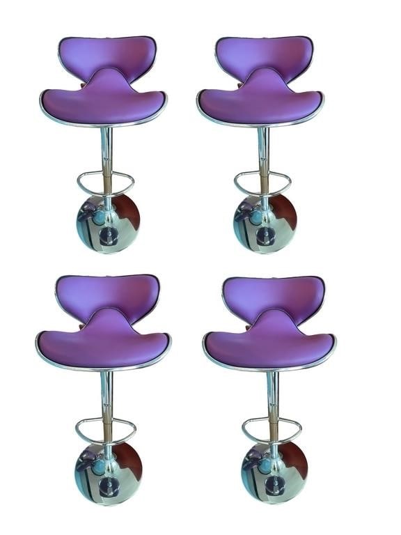 SET OF 4 CONTEMPORARY PURPLE LEATHER BAR STOOLS (1 of 5)