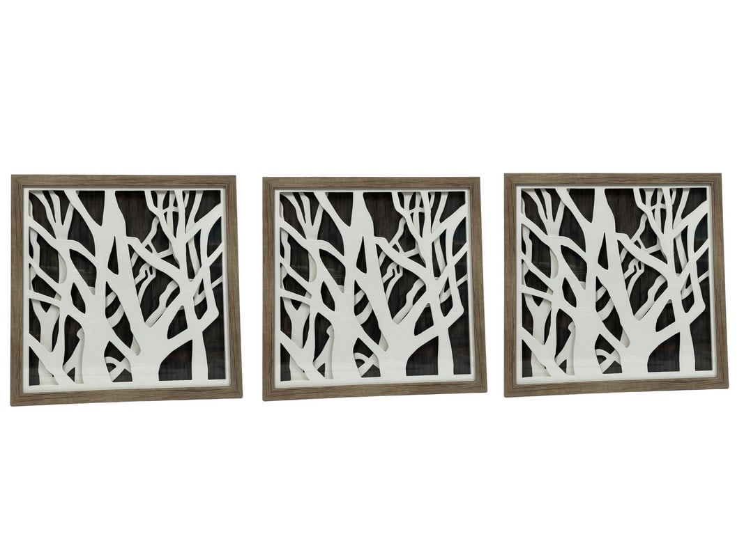 SET OF 3 MIXED MEDIA MODERN BRANCH WALL ART (1 of 4)