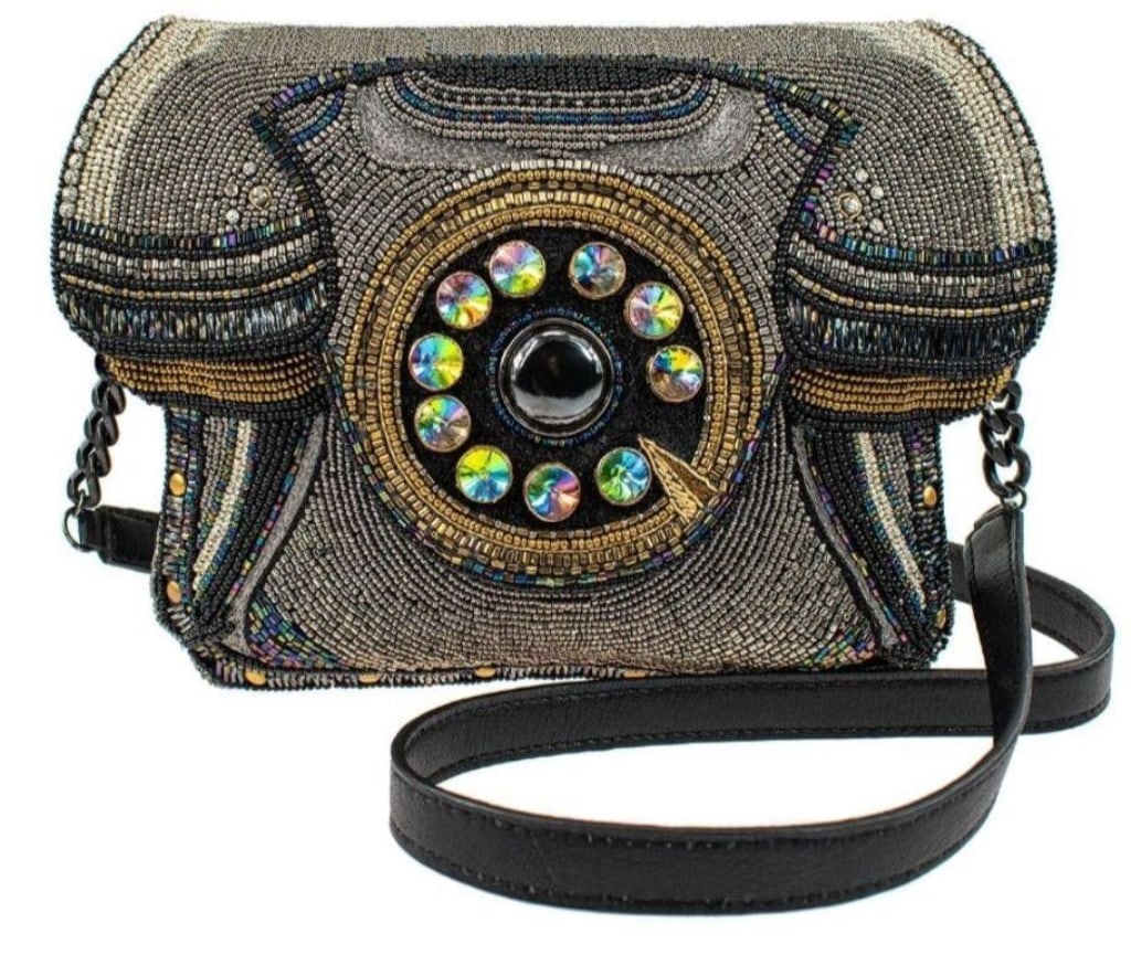 NEW MARY FRANCES BUSY SIGNAL CROSSBODY HANDBAG: -NEW MARY FRANCES BUSY SIGNAL CROSSBODY ROTARY HANDBAG-This unique handcrafted beaded bag will never give you the wrong number. Be the talk around town with this retro telephone-inspired flap crossbod