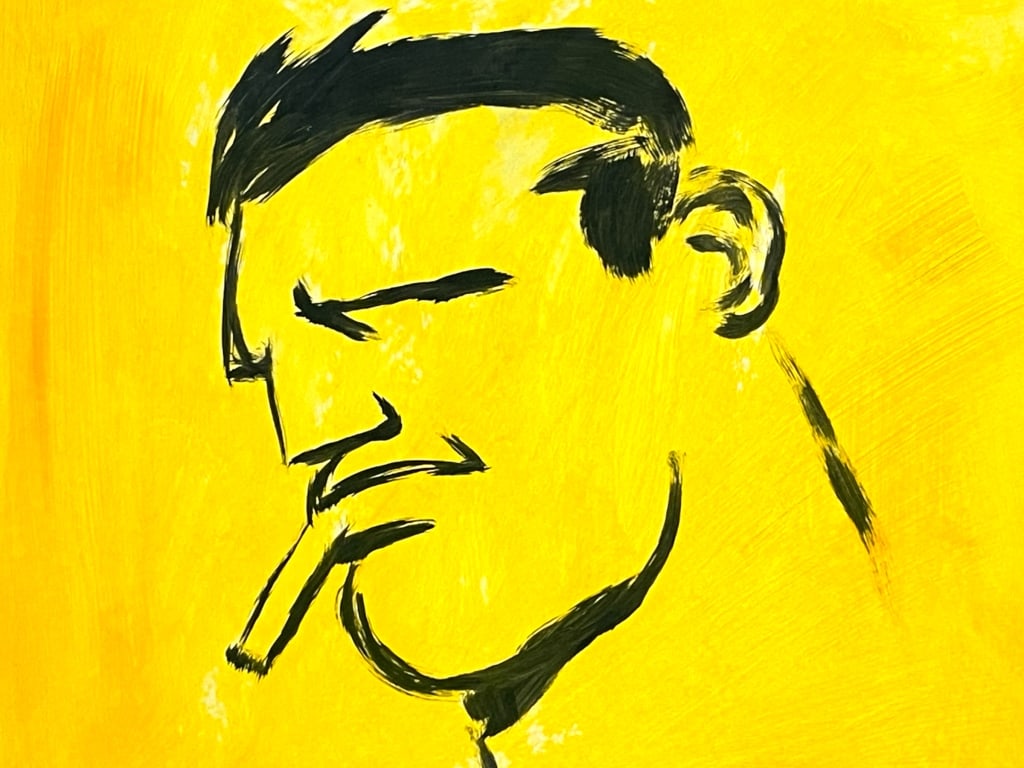 LARGE SMOKING MAN INK ON PAPER 24" (1 of 3)