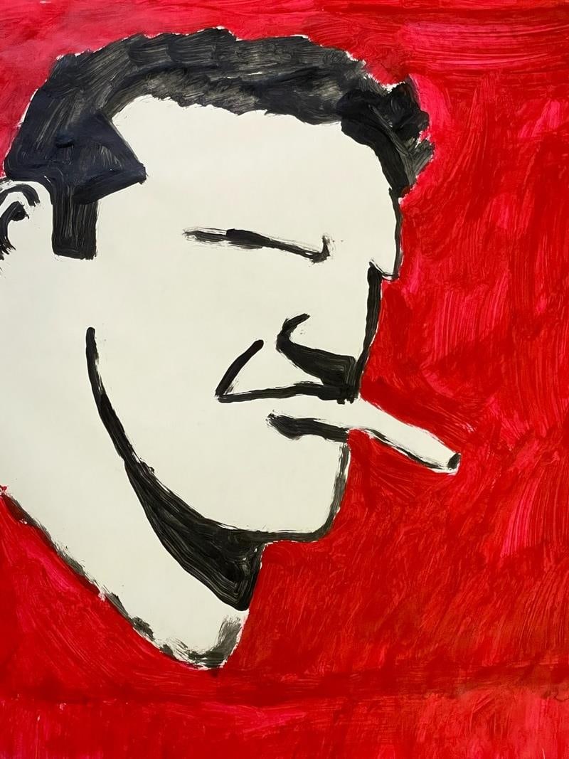 LARGE SMOKING MAN INK ON PAPER 24" (1 of 3)