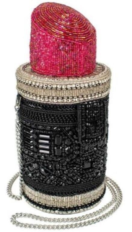 NEW MARY FRANCES LIPSTICK FIRST CROSSBODY HANDBAG: NEW MARY FRANCES LIPSTICK FIRST CROSSBODY HANDBAG-9.5 X 4.25 X 4.25-STRAP 49"-REMOVABLE STRAP, MAGNET CLOSURE, FITS A CELL PHONE Bidders may pick up their items from the auction-house or have their it