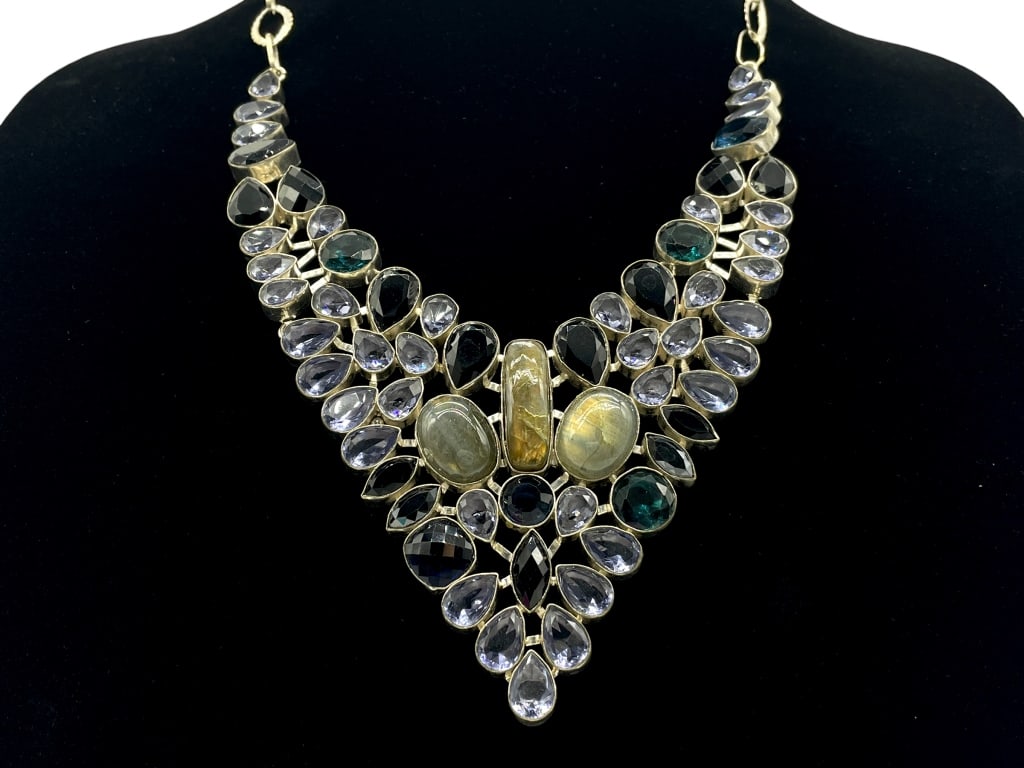 STERLING LABRADORITE CRYSTAL STATEMENT NECKLACE 13 (1 of 4)