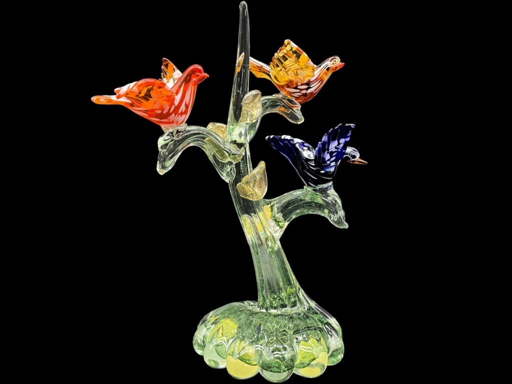 MURANO VENETIAN ART GLASS 3 BIRDS SCULPTURE 14" (1 of 7)