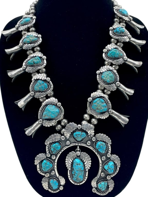 VTG STERLING & TURQUOISE SQUASH BLOSSOM NEcklace (1 of 6)