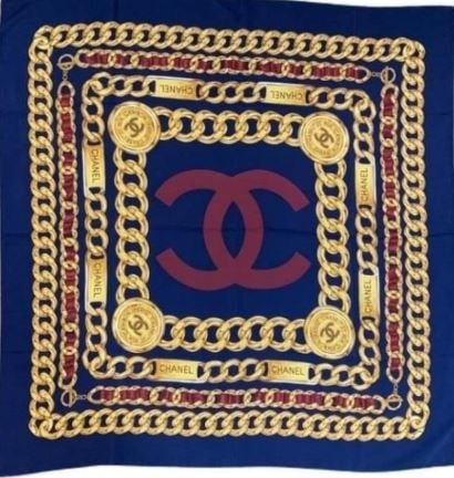 CHANEL CC LOGO CHAIN MOTIF 100% SILK SCARF (1 of 3)