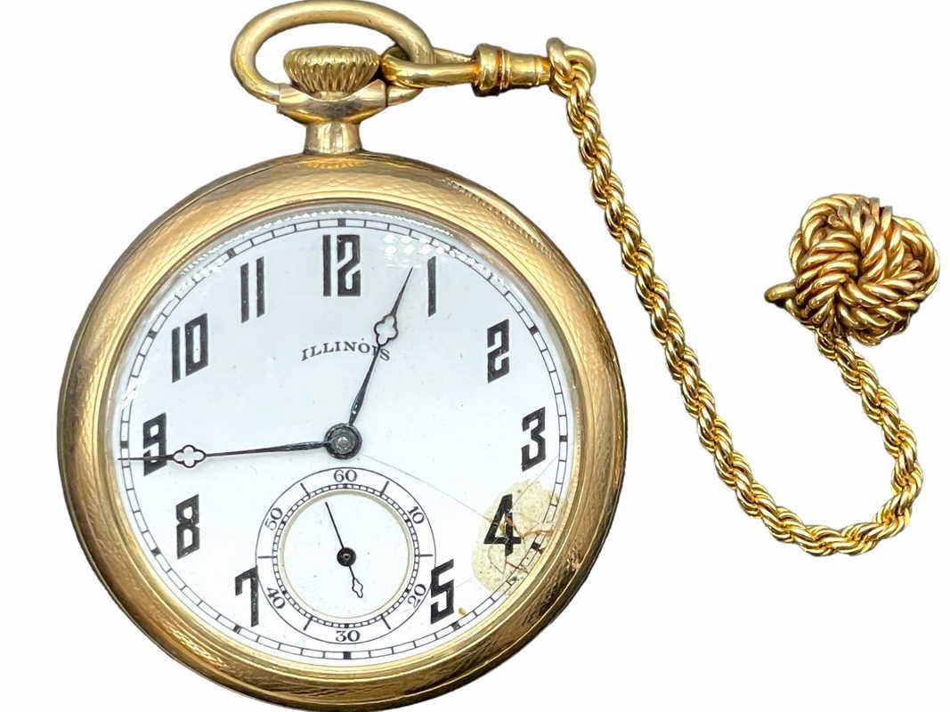 GOLD FILLED ILLINOIS RAILWAY POCKET WATCH W CHAIN (1 of 13)