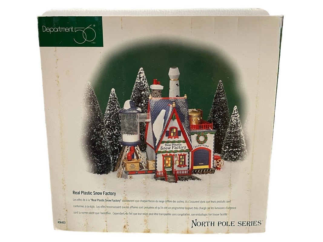 DEPARTMENT 56 VILLAGE CHRISTMAS FIGURINE 56403: DEPARTMENT 56 NORTH POLE SERIES VILLAGE CHRISTMAS FIGURINE-REAL PLASTIC SNOW FACTORY 56403-GOOD PRE OWNED CONDITION, IN BOX-DP122123 Bidders may pick up their items from the auction-house or have thei