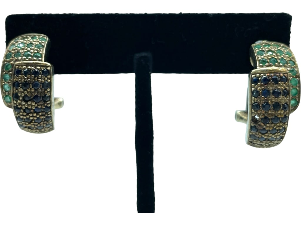 STERLING SILVER & GEMSTONE HOOP EARRINGS (1 of 3)