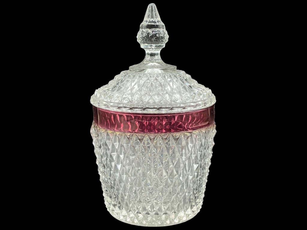INDIANA GLASS RUBY DIAMOND POINT ICE BUCKET 10" (1 of 3)
